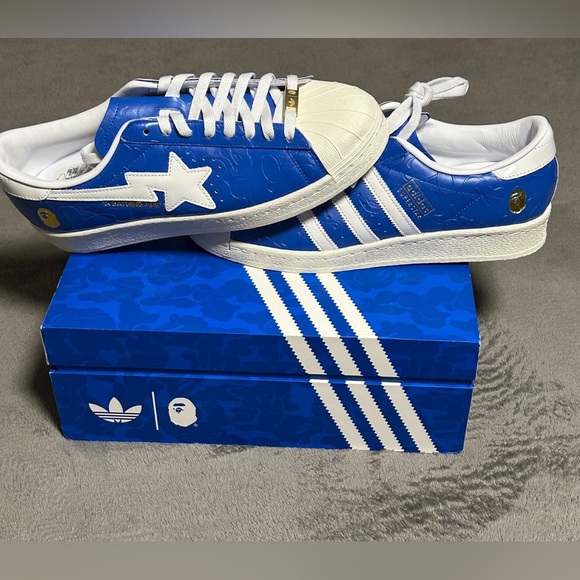 Adidas Bape Blue and White Sneakers New - Picture 6 of 11
